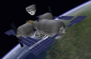 Рисунок будущей станции, к которой приближается корабль компании Боинг (space.com)