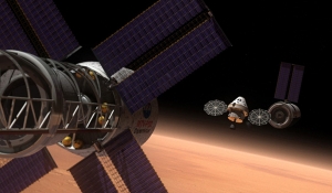 Рисунок кораблей Орион около Марса (space.com)