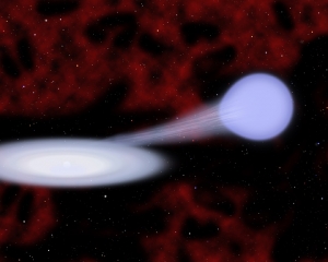 Рисунок передачи материи от звезды аккреционному диску белого карлика (cfa.harvard.edu)