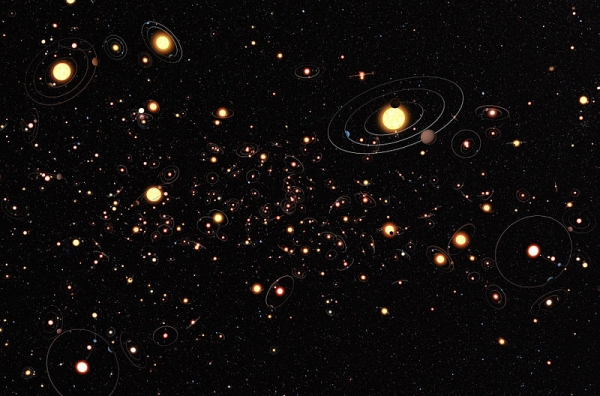 Рисунок заполненной планетами галактики (phys.org)