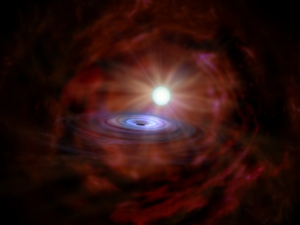Рисунок звезды около ярко сияющего окружения черной дыры (space.com)