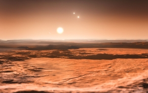 Рисунок восхода трех звезд на Глизе 667С (space.com)
