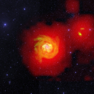 Гало галактики NGC 6946 и ее компаньона, соединяемые рассеянным потоком водорода (nrao.edu)