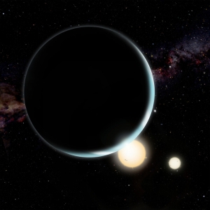 Рисунок возможной планеты около двух звезд (bristol.ac.uk)