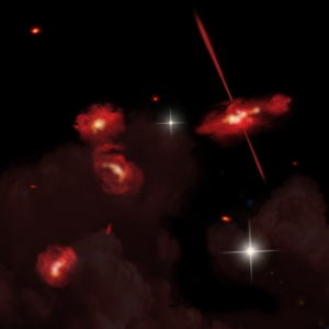 Взгляд художника на четыре красные галактики (cfa.harvard.edu)