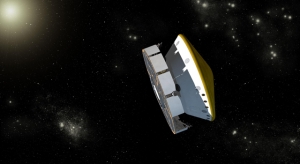 Curiosity в полете, с атмосферным щитом и солнечными панелями (jpl.nasa.gov)